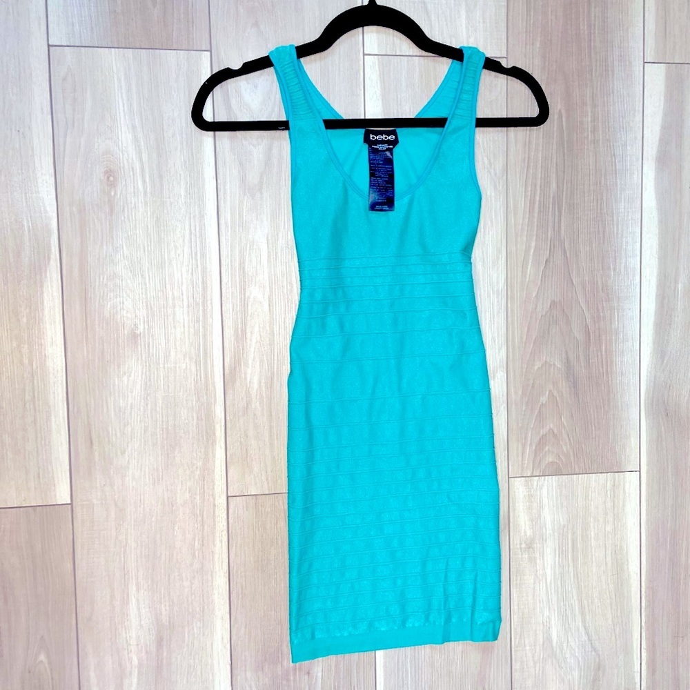 Teal Bebe bandage Cut out dress